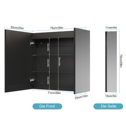 Badkamerspiegel – Spiegelkast – Wandkast – Spiegelwandkast – Opbergkast – Wit glazen oppervlak – Roestvrijstalen frame – 75x70x13 cm – Wandmontage – Geen elektriciteit nodig