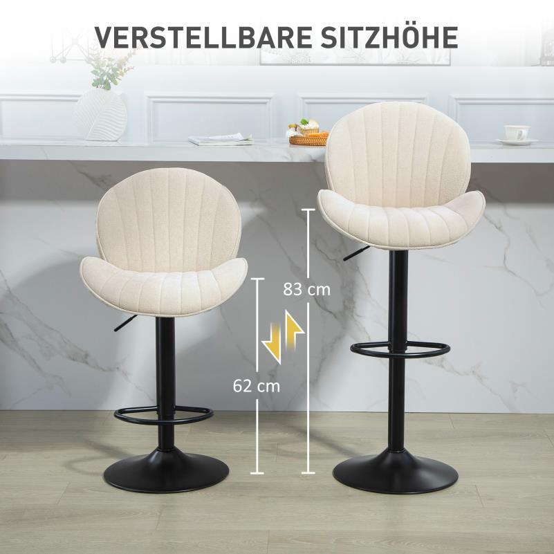 Barkrukset – Barkrukken – Barstoelen – Keukenstoelen – Zitkrukken – Verstelbare Zithoogte – Draaibare Stoffen Zitting – Beige Met Zwart Stalen Frame