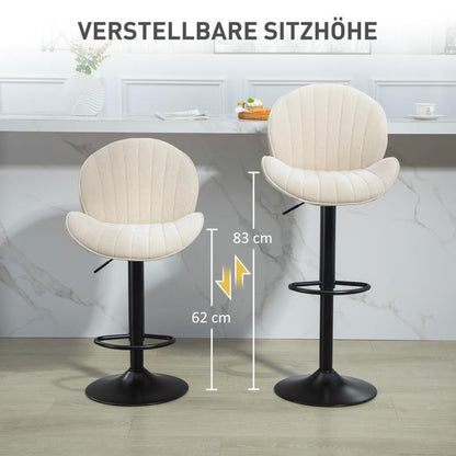 Barkrukset – Barkrukken – Barstoelen – Keukenstoelen – Zitkrukken – Verstelbare Zithoogte – Draaibare Stoffen Zitting – Beige Met Zwart Stalen Frame