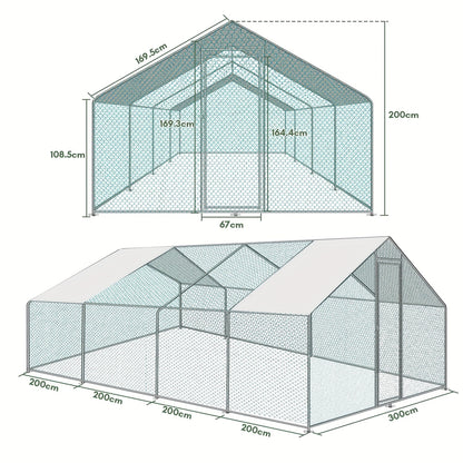 Dierenren – Kippenren – Pluimveeren – Buitenren – Kippenhok – Verzinkt Staal – Water- en UV-bestendig Dak – 3x2m Variant