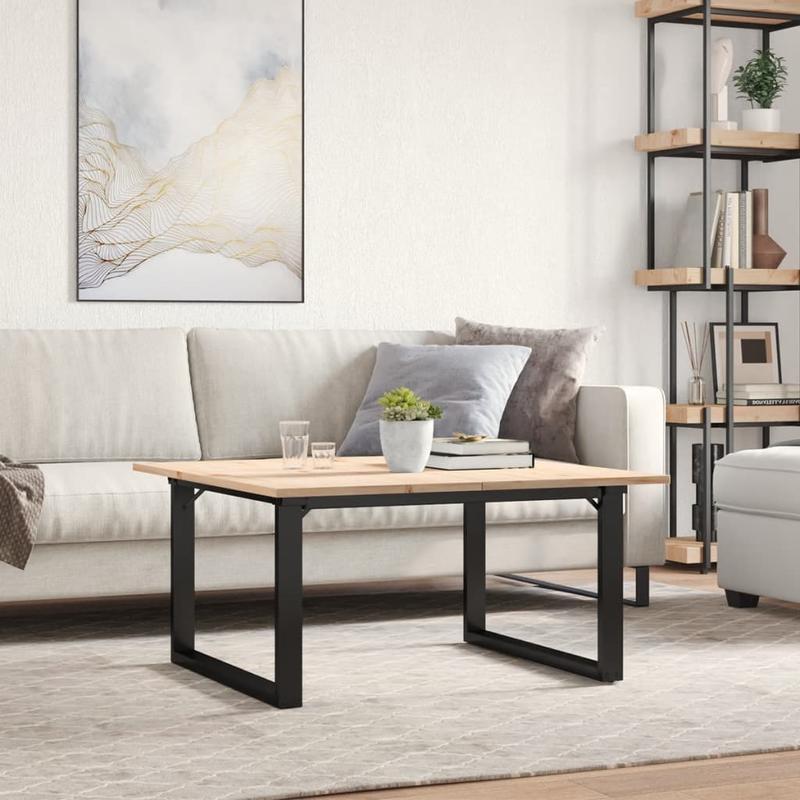Salontafel – Koffietafel – Woonkamertafel – Bijzettafel – Tafeltje – Industrieel Design – Massief Dennehouten Blad – Stabiel Metalen O-Frame – 90x90x45 cm – Eenvoudige Montage