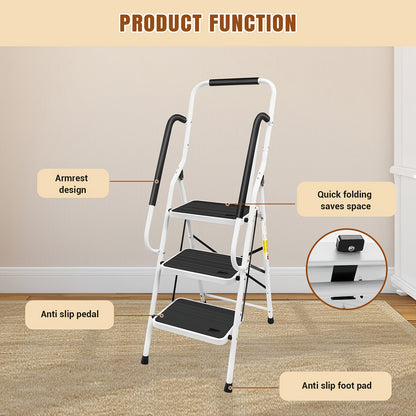 3-Traps Ladder – Opvouwbare Ladder – Steigertrap – Trapladder – Opstapladder – Veiligheidshandgreep – Antislip Voeten – Stalen Constructie – Max. Draaggewicht 150 kg