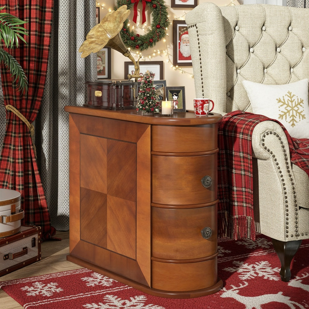 Bijzettafel – Nachtkastje – Sidetable – Banktafel – Salontafel – Compact – 2 Laden – Houtlook Bruin – Geen Montage