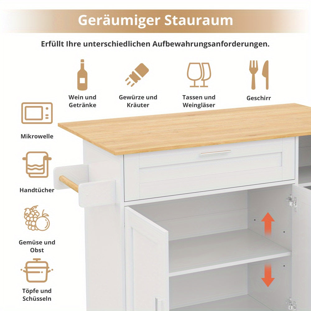 Keukentrolley – Keukenwagen – Serveerwagen – Opbergtrolley – Keukenkast – Oprolbaar – 5 Zwenkwielen – Houtnerflook 132,5x44x90 cm