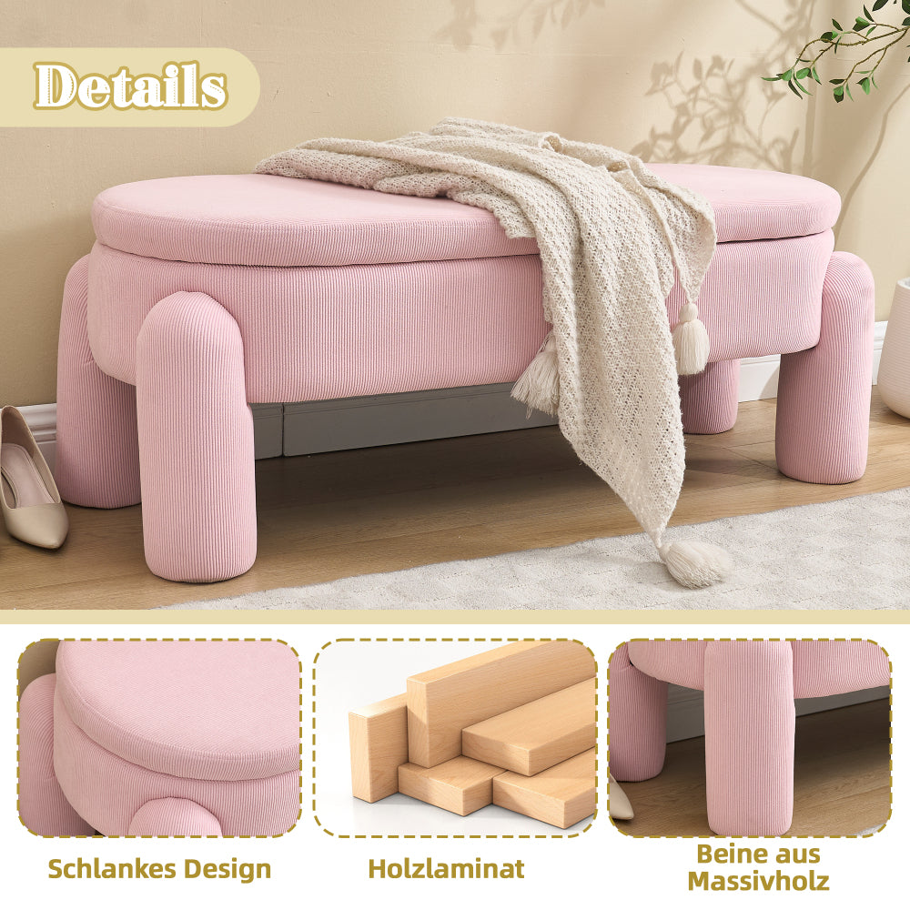 Opbergbank – Zitbank – Opbergkist – Halbank – Poef – Roze Chenille – Houten Frame – 104x43x43 cm – Met Opbergruimte – Zacht Zitvlak