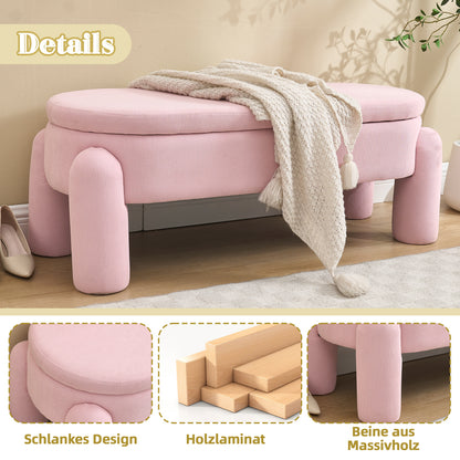 Opbergbank – Zitbank – Opbergkist – Halbank – Poef – Roze Chenille – Houten Frame – 104x43x43 cm – Met Opbergruimte – Zacht Zitvlak