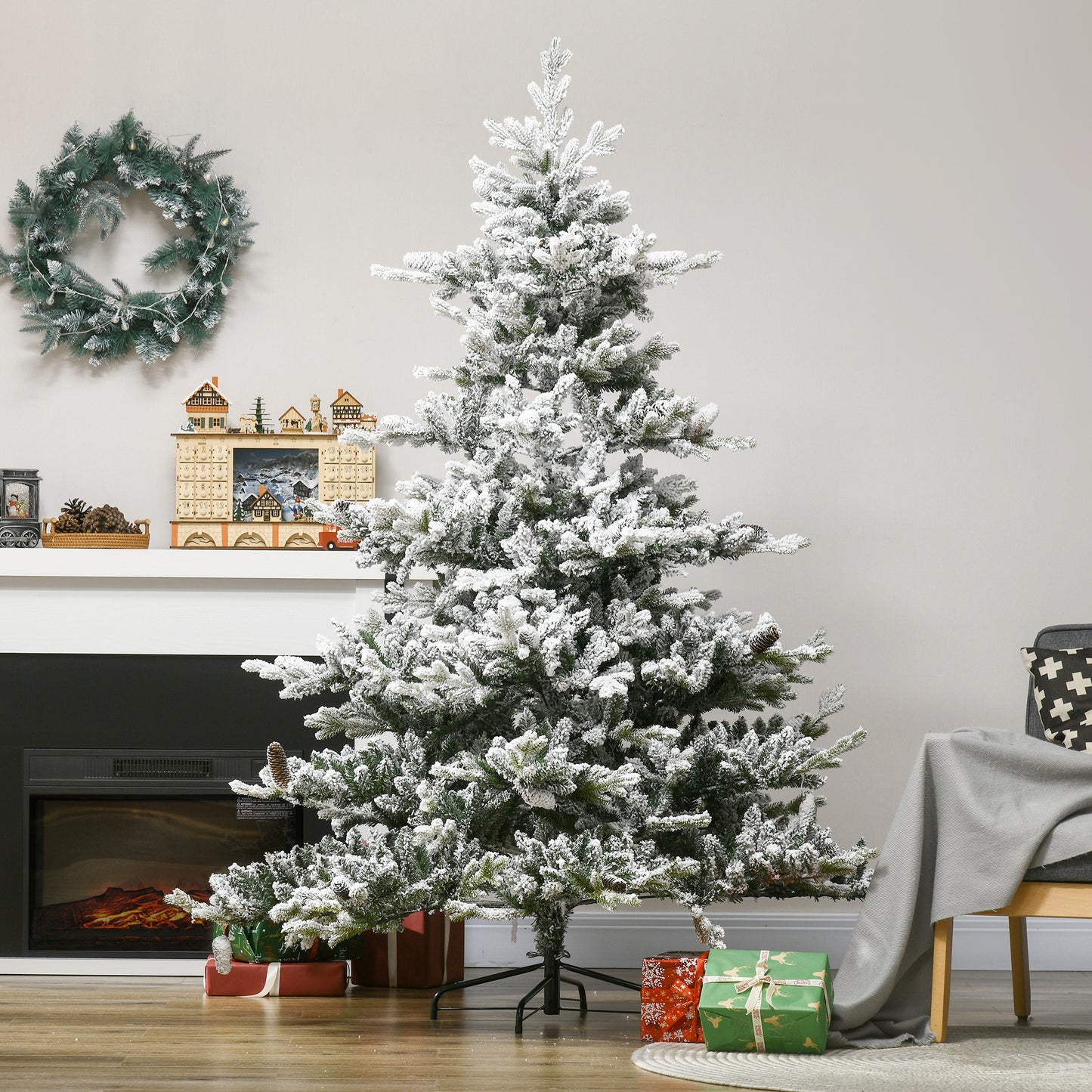 Kunstkerstboom – Nepspar – Decoratieve Kerstboom – Winterboom – Sneeuwdecoratie – 1,80 Meter Hoog – Realistische Takken Met Dennenappels