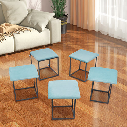 Poef – Zitpoef – Hocker – Voetenbank – Opbergpoef – Blauw – Multifunctioneel En Stapelbaar – Memory Foam Met Stalen Frame – 46x48 cm