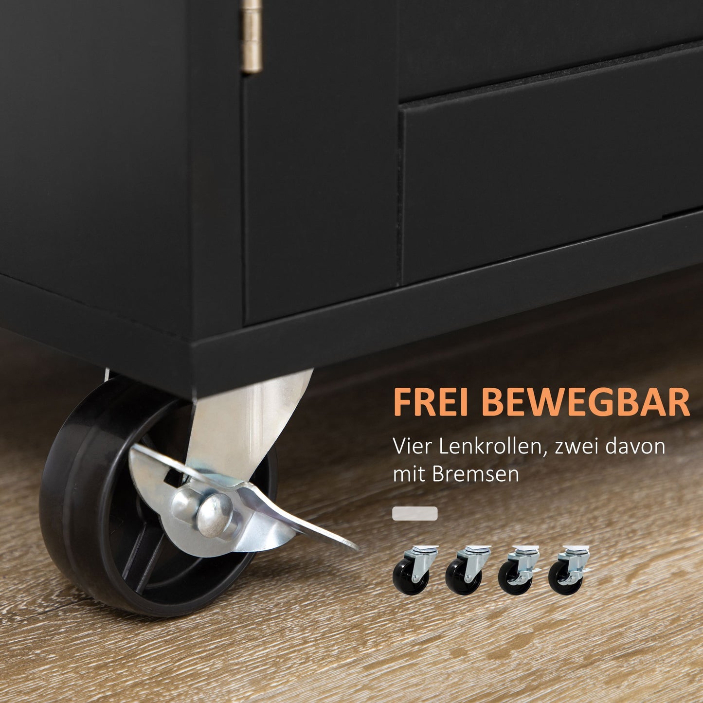 Keukenwagen – Keukenkar – Serveerwagen – Werktafel – Keukenmeubel – Zwart – 109x40x89 cm – Kruidenrek en Handdoekhouder