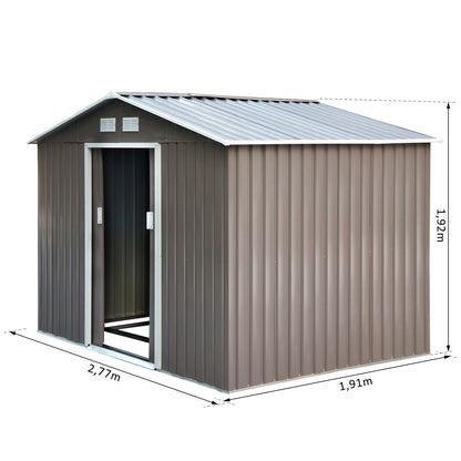 Outsunny Garden Shed 4.9m, Garden Cabin, Garden Storage, Dimensions 2.77L x 1.95W x 1.92H m, Sliding Door, Ventilation, Steel Sheet, Gray