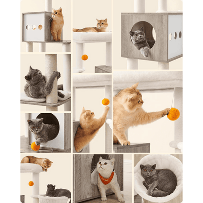 Krabpaal – Kattenboom – Krabmeubel – Krabton – Kattentoren – Met Verborgen Kattenbak – 185 cm Hoog – Wasbare Pluche Matten