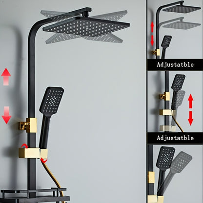 Regendouche – Douchesysteem – Douche Set – Douchekraan – Thermostaatkraan – Roestvrij Staal – Mat Zwart Gouden Afwerking