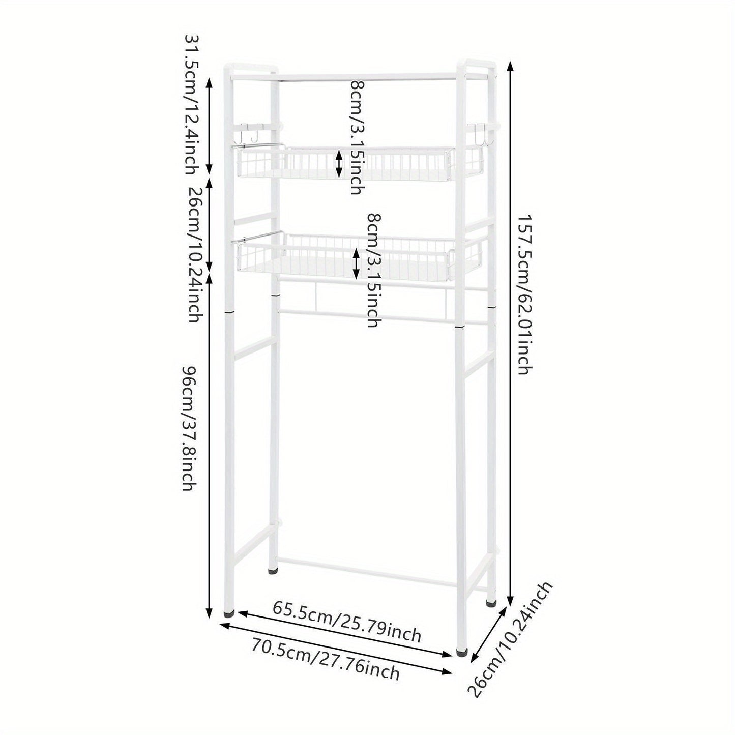 3-Tier Iron Laundry Room Storage and Organizer Standing Shelf | White, Multipurpose Use, GDRASUYA10 Brand, Floor Mounted, Utility Racks
