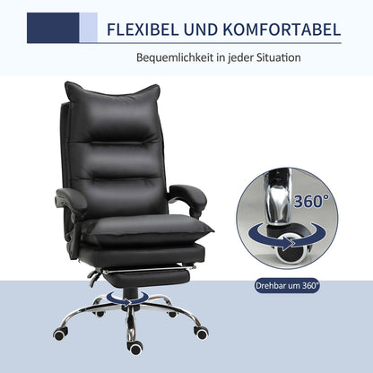Bureaustoel – Kantoorstoel – Draaistoel – Gamestoel – Ergonomische Stoel – Verstelbare Zithoogte – Kunstleren Bekleding – Met Voetensteun – Zwart – 66 x 72 x 122-130 cm