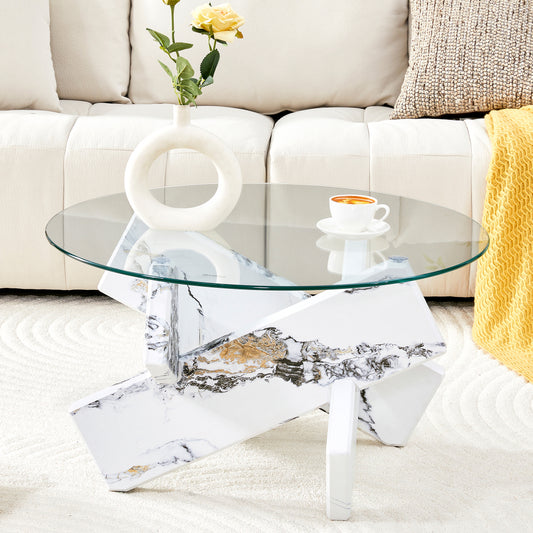 A Circular Glass Coffee Table | Sleek and Contemporary, Seamlessly Complements Diverse Interior Styles, Multifunctional, Modern Style, Assembled