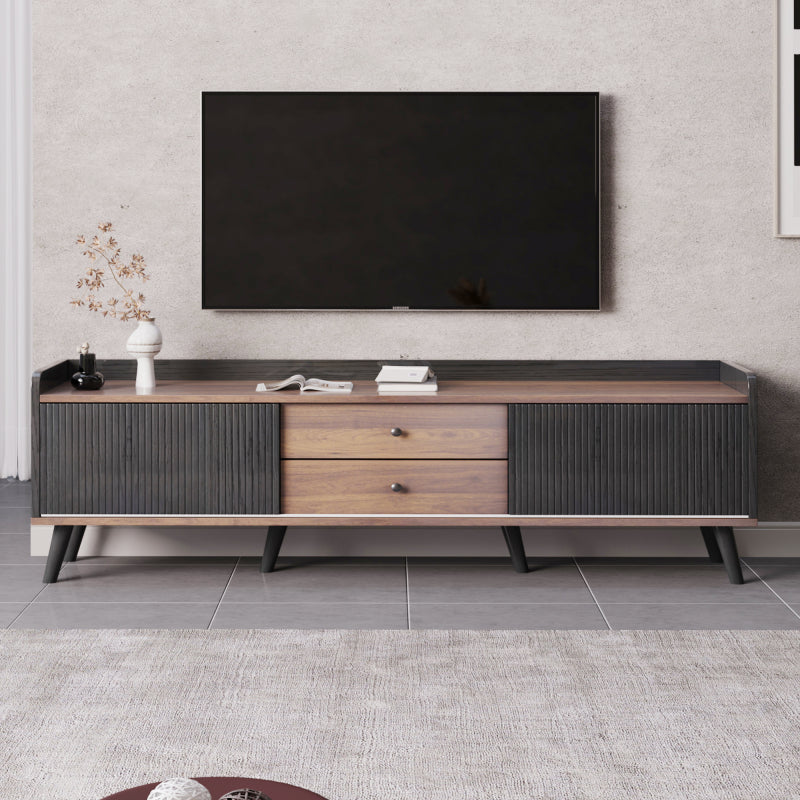 TV-meubel – Tv-kast – Lowboard – Dressoir – Tv-onderkast – Verstelbaar 101,6-124,5 cm – Zwarte Spaanplaat – Twee Schuifdeuren en Lades