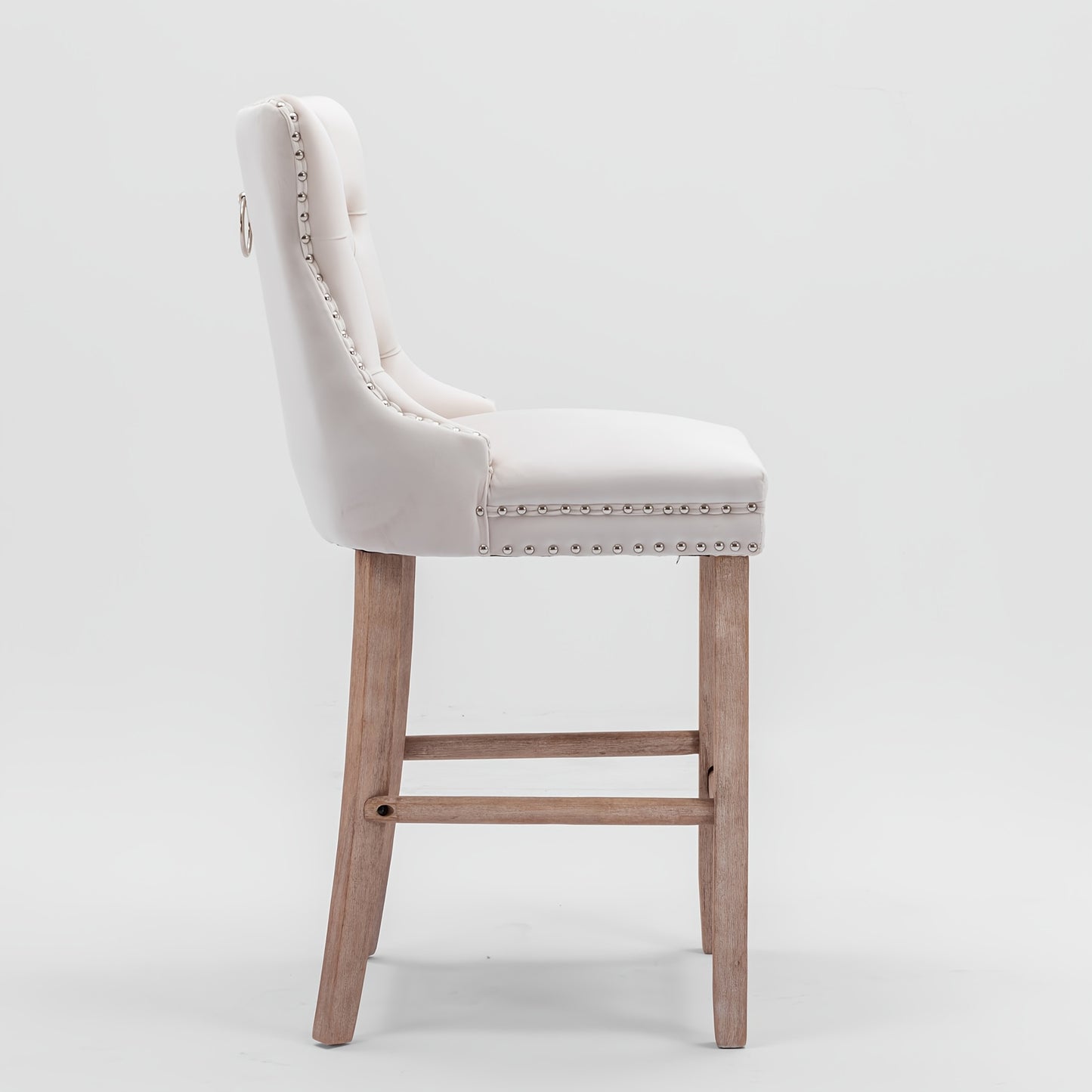 Barkrukken – Barstoelen – Barstoelenset – Keukenstoelen – Barstoelen Met Rugleuning – Set Van 2 Beige Velvet – Button-Tufted – Stevig Metalen Frame – Chrome Nagelrand – Comfortabel En Duurzaam