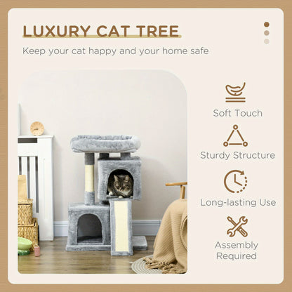 Kattenklimton – Kattenboom – Krabpaal – Klimmeubel – Kattenhuis – Lichtgrijs – Sisal Krabpalen – Stevige Constructie Tot 30 kg