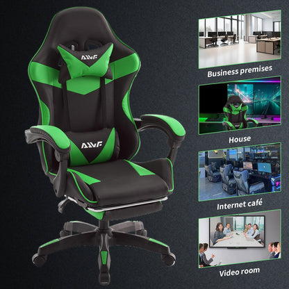 Gamingstoel – Gamestoel – Gaming Chair – Game Stoel – Ergonomische Bureaustoel – Inklapbare Voetensteun – Verstelbare Rugleuning – Duurzaam Roestvrij Stalen Frame – Fris Groene Kleur