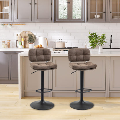 Barkrukken Set – Keukenstoelen – Barstoelen – Draaiende Krukken – Verstelbare Barkrukken – Vintage Bruin Kunstleer – 360° Draaibaar – Verstelbare Zithoogte
