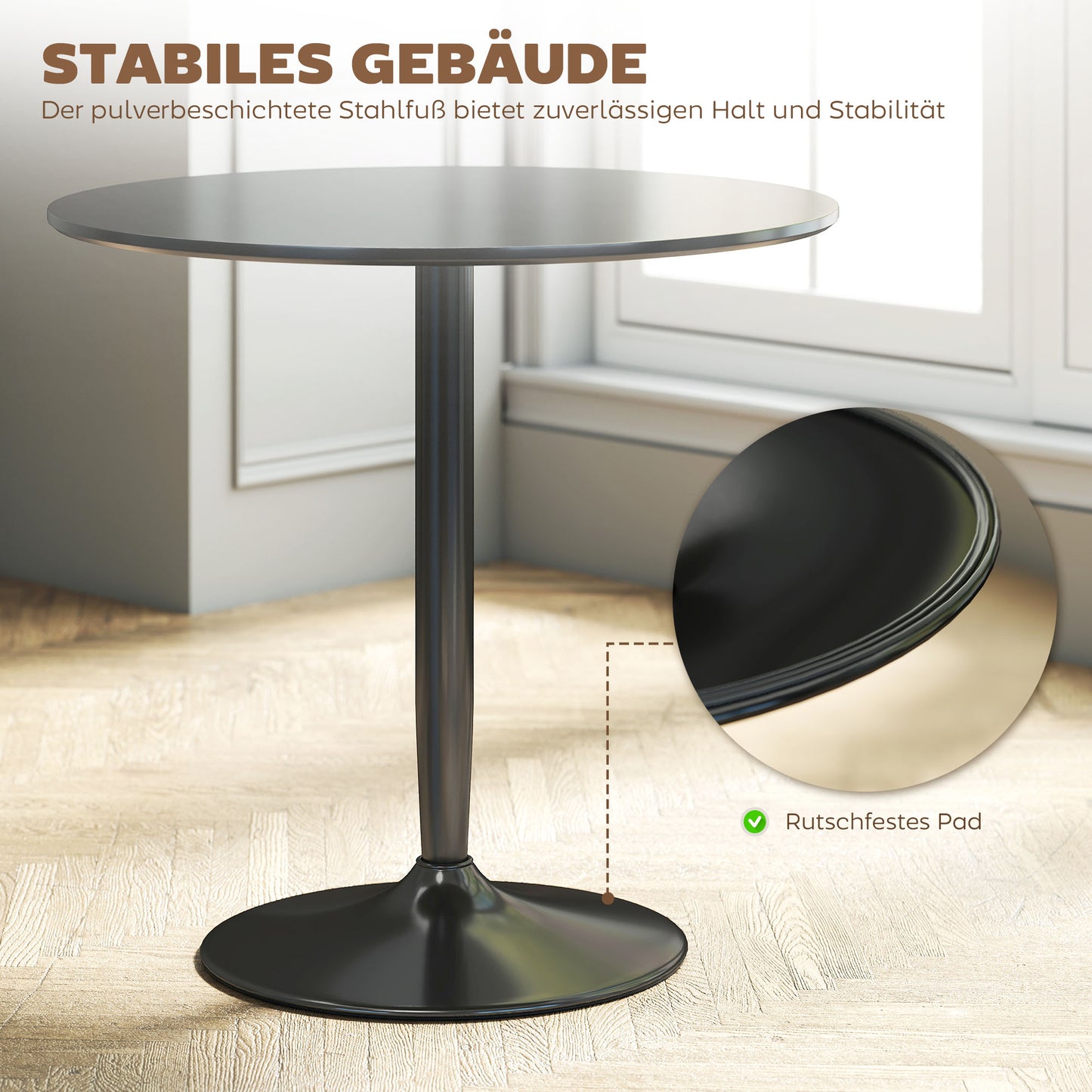 Eettafel – Ronde Tafel – Keukentafel – Klaptafel – Kleine Tafel – Compact 80 cm Ø – Staal Met Non-Slip Pootjes – Zwarte Afwerking