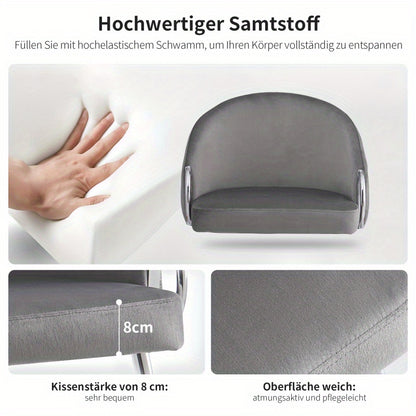 Velours Stoelen – Eetkamerstoelen – Bureaustoelen – Slaapkamerstoelen – Design Stoelen – Grijs Metaal – 8 cm Dikke Schuimvulling – Verstelbare Metalen Poten