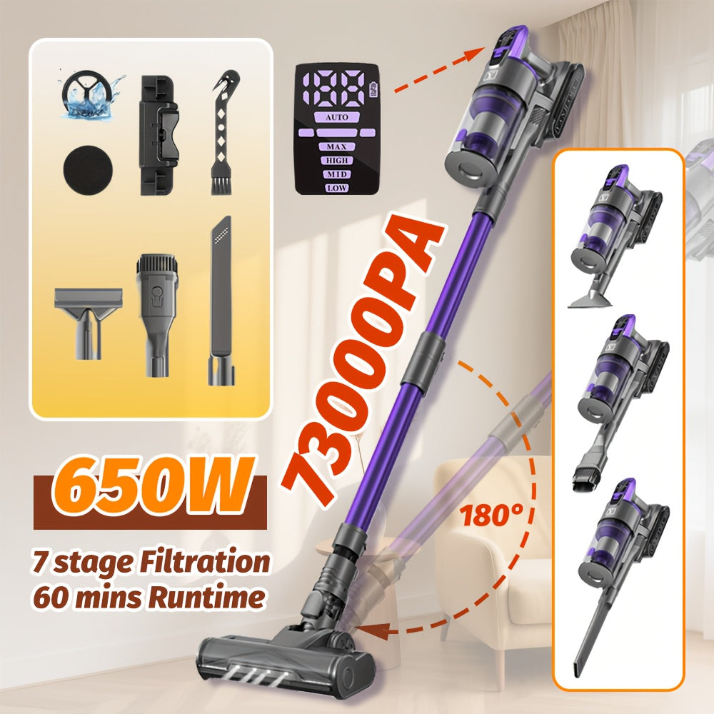 Draadloze Stofzuiger – Steelstofzuiger – Handstofzuiger – Snoerloze Zuiger – Huisdierstofzuiger – Paars – Krachtige 650W Motor – 73 kPa Zuigkracht