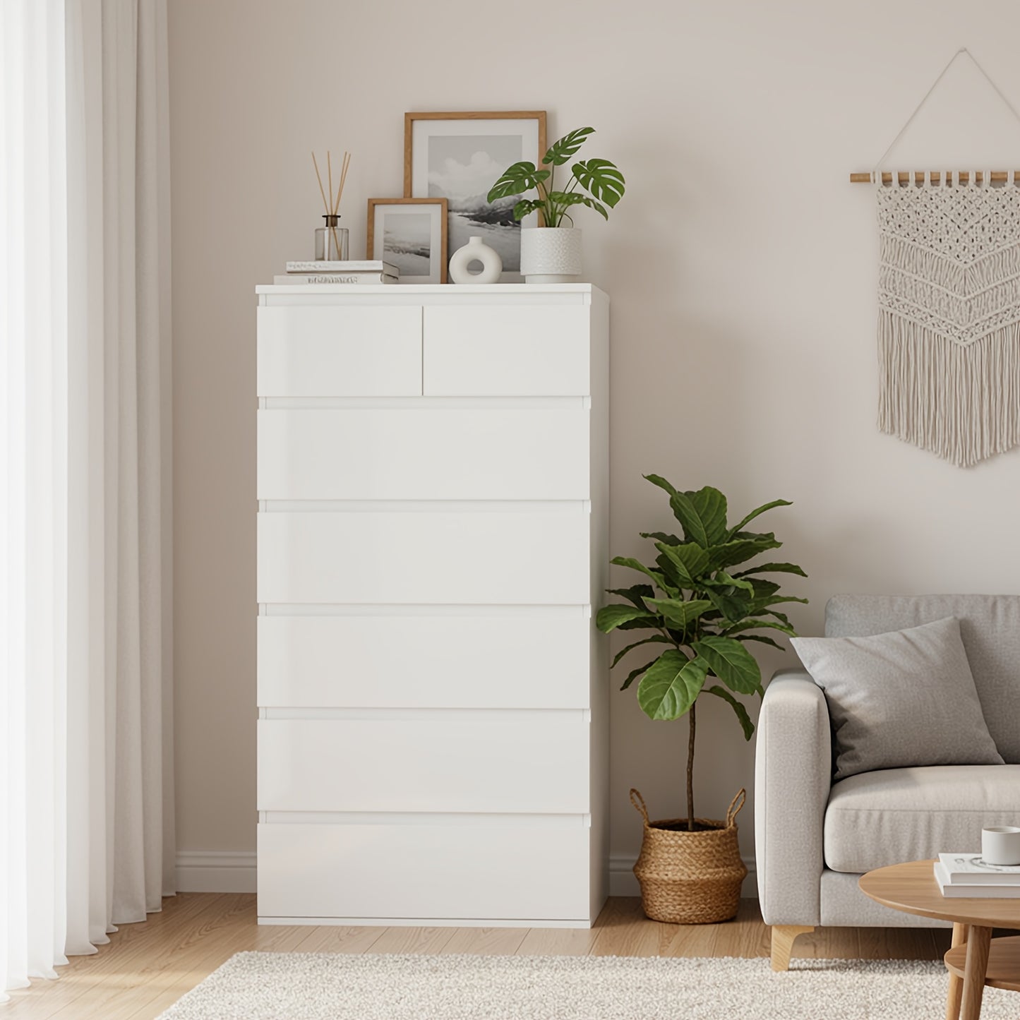Ladekast – Ladenkast – Commode – Opbergkast – Dressoir – 7 lades – Stevig houten materiaal – 60x40x119 cm