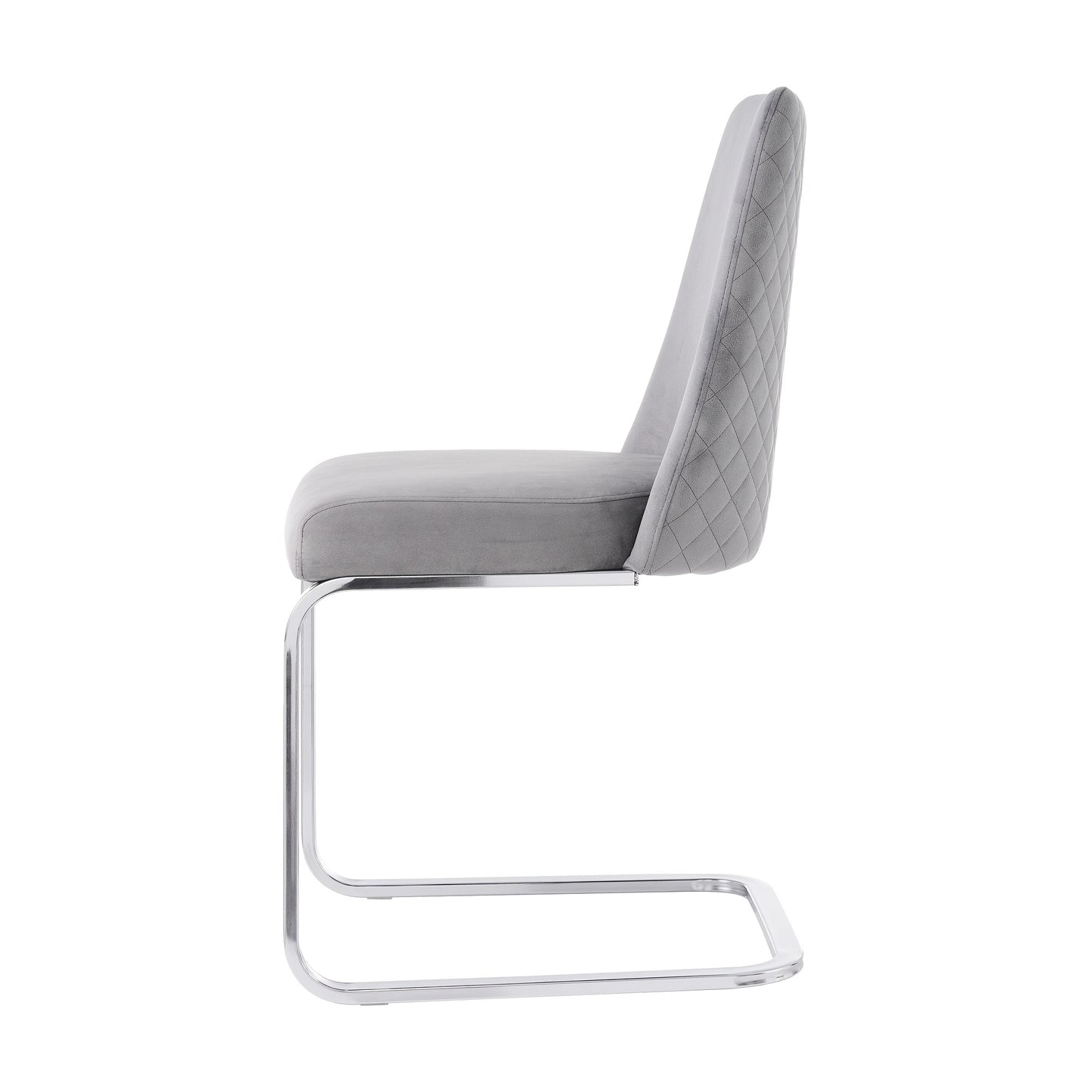 Grijze Velvet Eetkamerstoel – Luxe Stoel – Lounge Stoel – Woonkamerstoel – Slaapkamerstoel – Diamond Back Design – Zilverkleurige Metalen Poten – Set Van 2