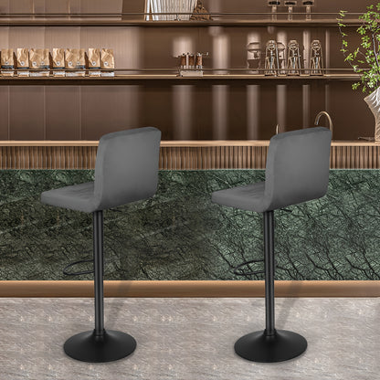 Barkrukken – Barstoelen – Keukenstoelen – Krukken – Barkruk Set – Verstelbare Hoogte – 360° Draaibaar – Fluweel Bekleed – Met Rugleuning – Donkergrijs – Set Van 2