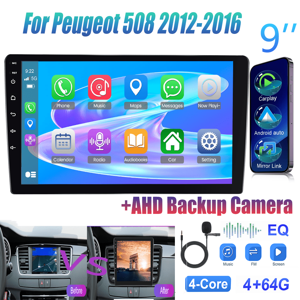 Android 15 Autoradio Peugeot 508 – Navigatiesysteem – Multimedia Speler – Touchscreen Radio – Draadloze CarPlay – 9 Inch 1280P IPS Display – AHD Achteruitrijcamera – WiFi GPS Connectivity