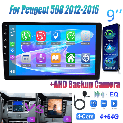 Android 15 Autoradio Peugeot 508 – Navigatiesysteem – Multimedia Speler – Touchscreen Radio – Draadloze CarPlay – 9 Inch 1280P IPS Display – AHD Achteruitrijcamera – WiFi GPS Connectivity