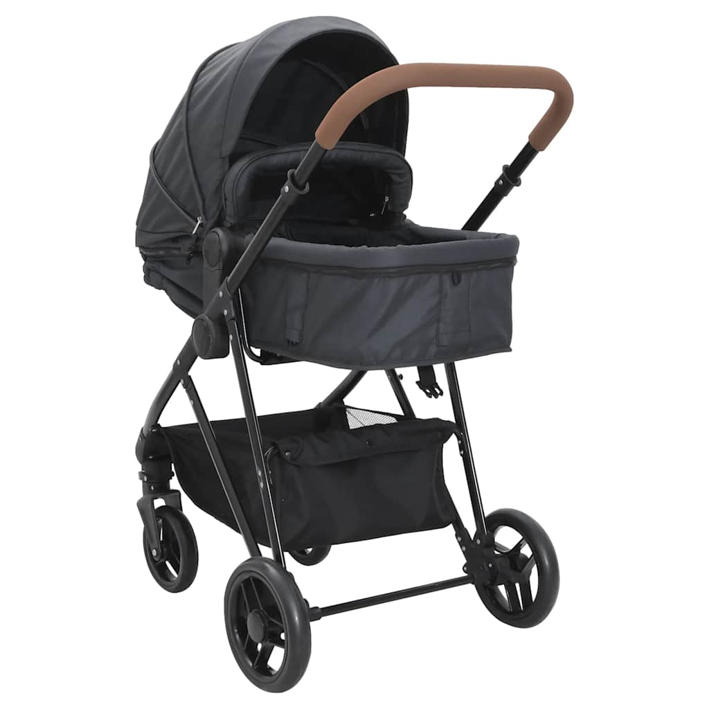 Kinderwagen – Buggy – Wandelwagen – Babywagen – 2-in-1 Kinderwagen Anthracite – Stevig Stalen Frame – Verstelbare Zit- en Ligpositie