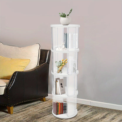 Boekenrek – Boekenkast – Boekenplank – Opbergkast – Boekenstandaard – Draaibaar 360° – Ruim 4-laags – Duurzaam ABS & PET – Compact en Stijlvol – Wit