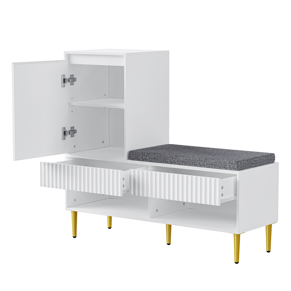 Schoenenkast – Schoenrek – Schoenenopberger – Halmeubel – Zitbank – Modern Wit – 1 Deur en 2 Lades – Compact en Ruimtebesparend 100x35x90 cm