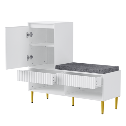 Schoenenkast – Schoenrek – Schoenenopberger – Halmeubel – Zitbank – Modern Wit – 1 Deur en 2 Lades – Compact en Ruimtebesparend 100x35x90 cm