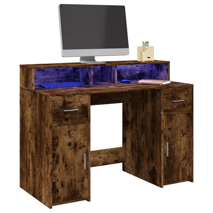 Bureau – Werkplek Meubel – Computer Bureau – Laptop Tafel – Smoked Oak Kleur – Verstelbare RGB LED-Verlichting – Stevig Verwerkt Hout 120x55x91 cm