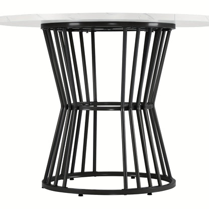 1pc Modern Marble Dining Table with Sturdy Metal Frame - Black Contemporary Design, Easy Assembly, No Power Needed, Perfect for Kitchen & Dining Room, Breakfast Table, Dining Table, Sleek Table Design, Elegant Table Style, Du