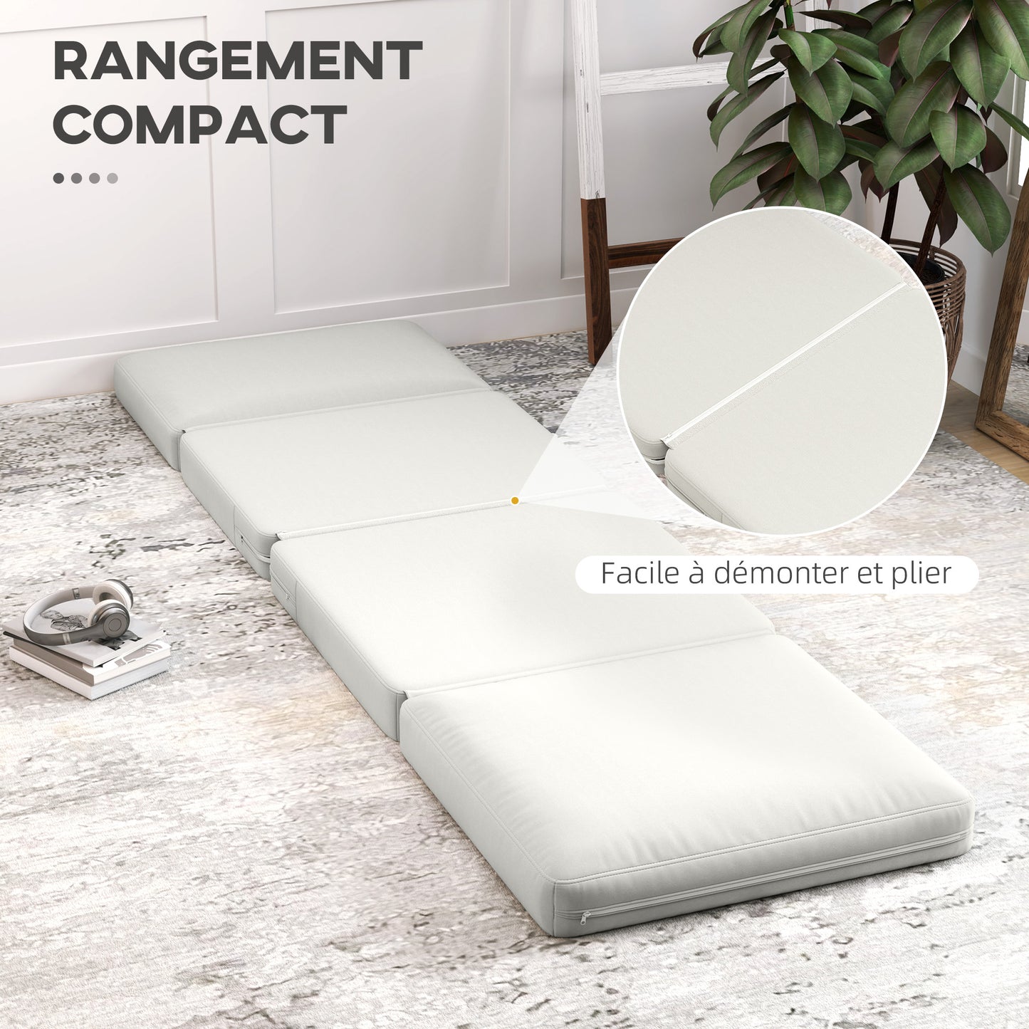 Verstelbare Zitzak – Vloerstoel – Fauteuil – Chaise Longue – Sofa Bed – Velours Crème – Opvouwbaar & Ruimtebesparend – Draaggewicht 240 Kg