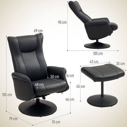 Relaxstoel – Fauteuil – TV-stoel – Draaistoel – Ligstoel – 360° Draaibaar – Verstelbare Rugleuning – Zwarte Kunstleren Bekleding – Draagkracht 150 Kg