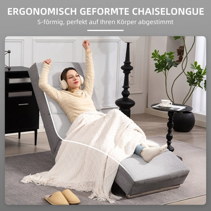 Fauteuil – Relaxstoel – Loungestoel – Armstoel – Chaiselongue – Linnenlook Bekleding – Stalen Poten – Comfortabele Zitting – Lichtgrijs
