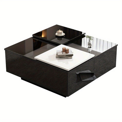 Salontafel – Koffietafel – Bijzettafel – Woonkamertafel – Tafeltje – Hoogglans Zwart – Wit Schuifblad – Compact 75x75x33,5 cm – Draagkracht 30 kg