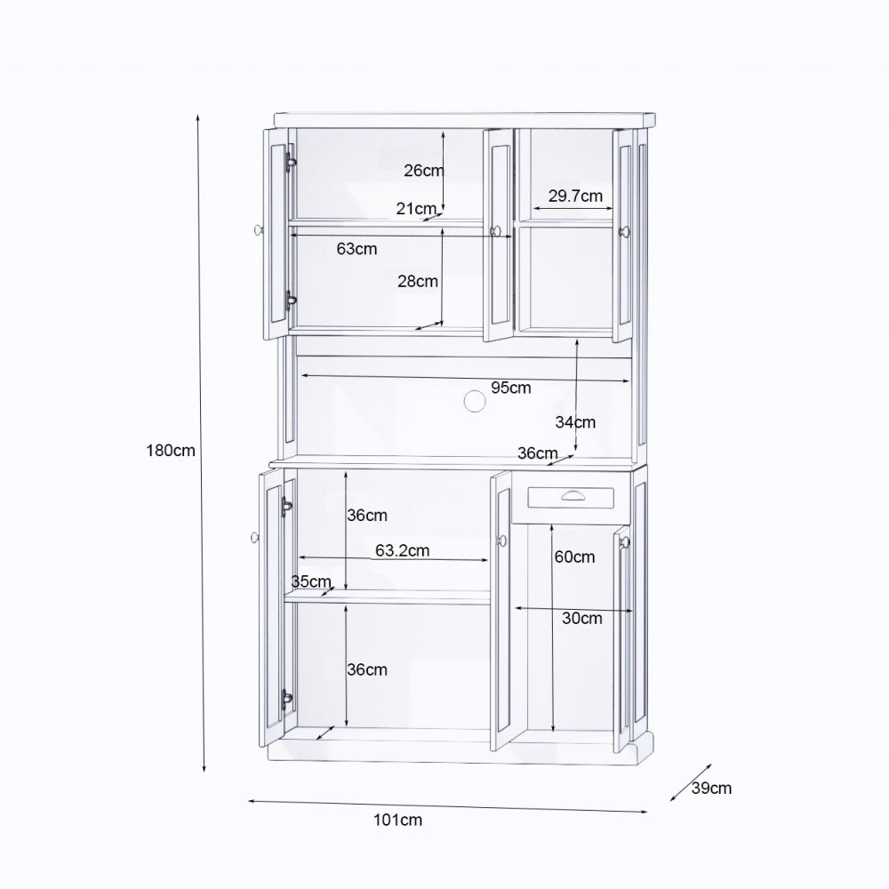 Keukenkast – Voorraadkast – Opbergkast – Magnetronkast – Keukenmeubel – Vrijstaand – 180 cm Hoog – Verstelbare Planken