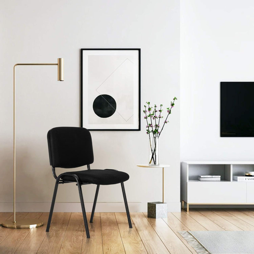 Stapelbare Stoelen – Kantoorstoelen – Wachtruimtestoelen – Vergaderzaalstoelen – Werkplekontwerp – 5 Stuks Zwart Mesh – Ademende Comfortabele Zit – Lichtgewicht Metalen Frame