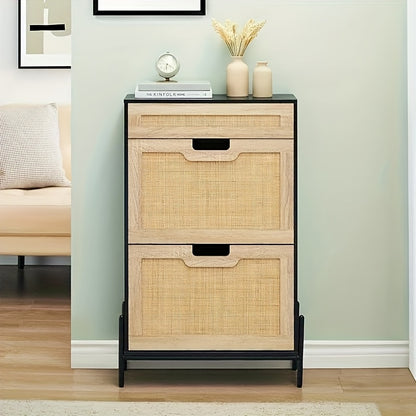 Schoenenkast – Schoenen Opberger – Schoenenkast – Schoenenschuifkast – Schoenrekken – Modern Design – Met 2 Kleppen en 4 Verstelbare Planken – Zwart – Duurzaam Hout en Metaal