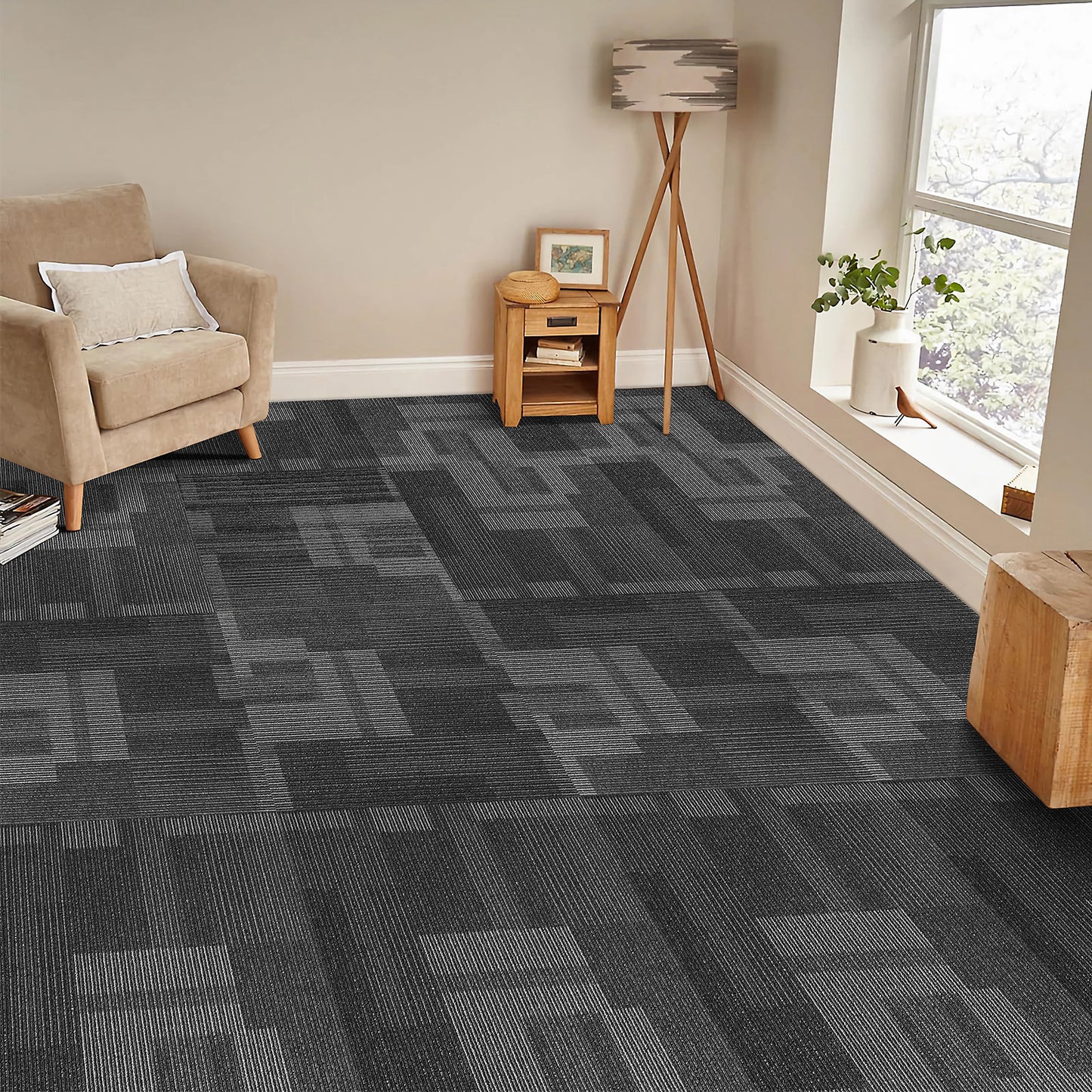 Modulaire Vloertegels – Vloerpanelen – Tapijttegels – PVC Tegels – Bekleed Tegels – Mix Grijs – 24 Tegels 60x60 cm – Zachte Padding & Eenvoudige Installatie