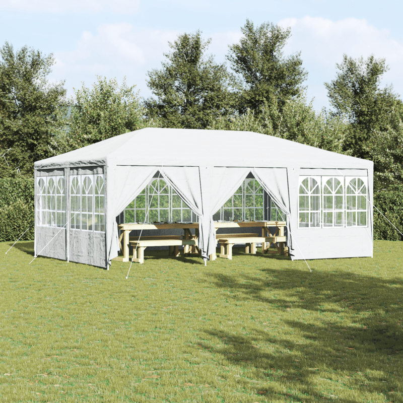 Partytent – Tuinpaviljoen – Feesttent – Paviljoen – Tuintent – 6x4m – Wit – 10 Zijwanden – Waterdicht PE – Weerbestendig Stevig Frame