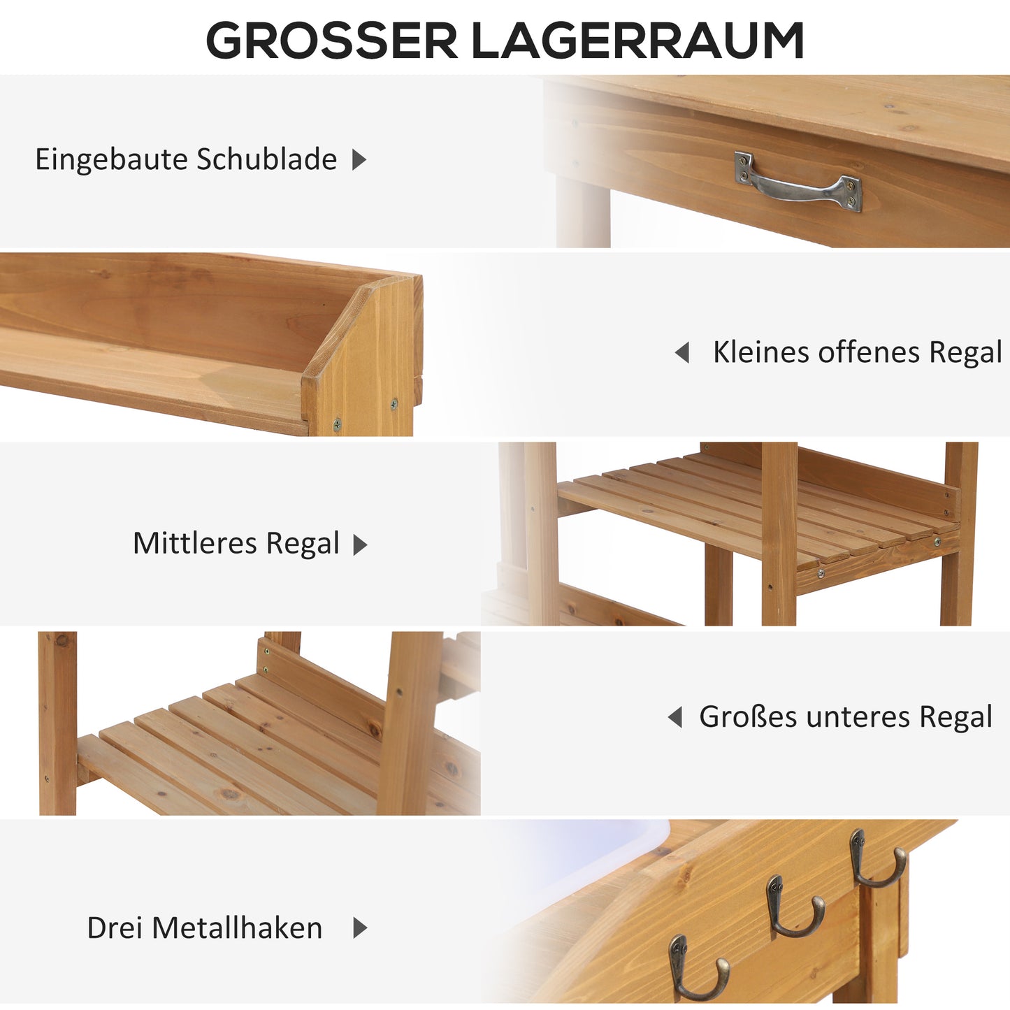 Tuinwerktafel – Plantentafel – Bloementafel – Tuinbureau – Werkbank – Grenenhout – Wasbak Ingebouwd – Werkhoogte 90 cm