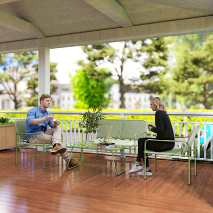 4-Persoons Loungeset Buiten – Tuinmeubels – Loungesofa – Balkonset – Terras Meubilair – Groen – Weerbestendig Gevlochten Kunststof – Temperglas Salontafel