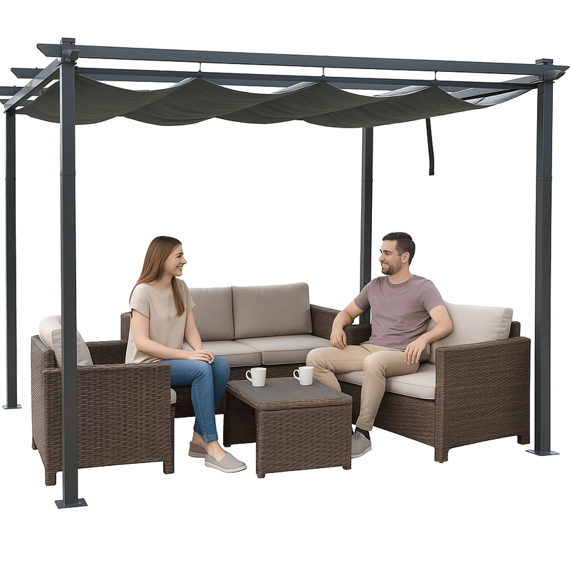 Prieel – Tuinpaviljoen – Overkapping – Partytent – Pergola – Uitschuifbaar Waterafstotend Dak – Stalen Frame 3x4m Antraciet